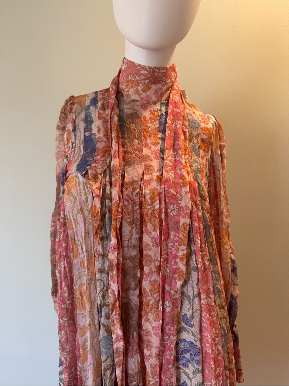 Zimmermann Pastel Floral Midi Dress with Bow Neck - Picture 6 of 8